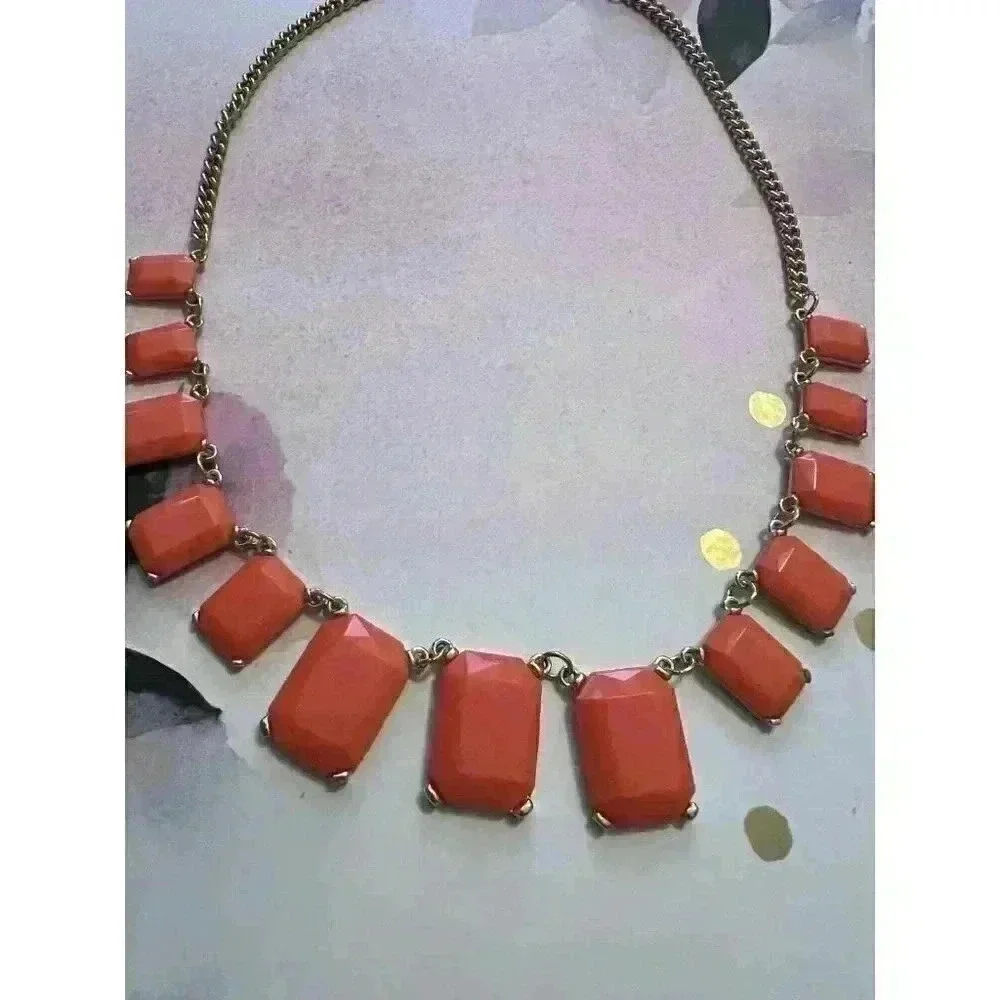 Coral and Gold Chunky Gem Necklace - Picture 2 of 4